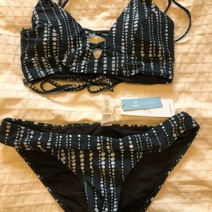 Navy lace up bikini set